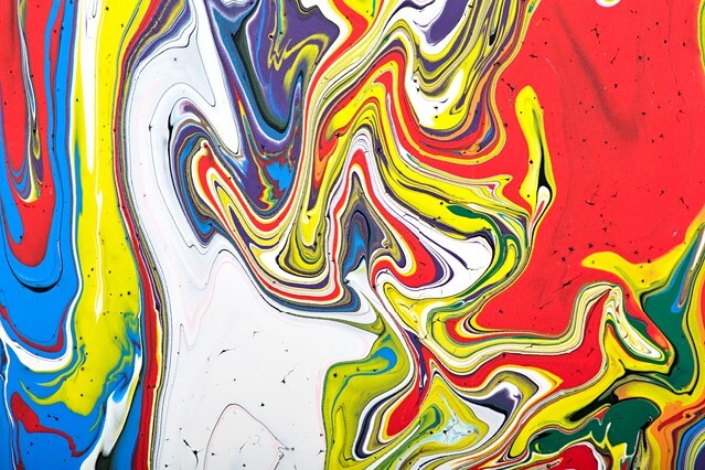 Abstract acrylic modern painting fragment, Colorful rainbow stains texture